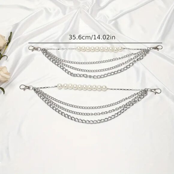 2pcs Decorative Elegant Chic Pearl & Chain Shoe Boot Anklet Chain Set - Picture 6 of 6